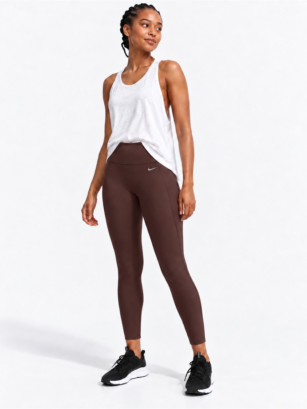 Nike High-Waist Mauve Leggings & White Tank Top Set